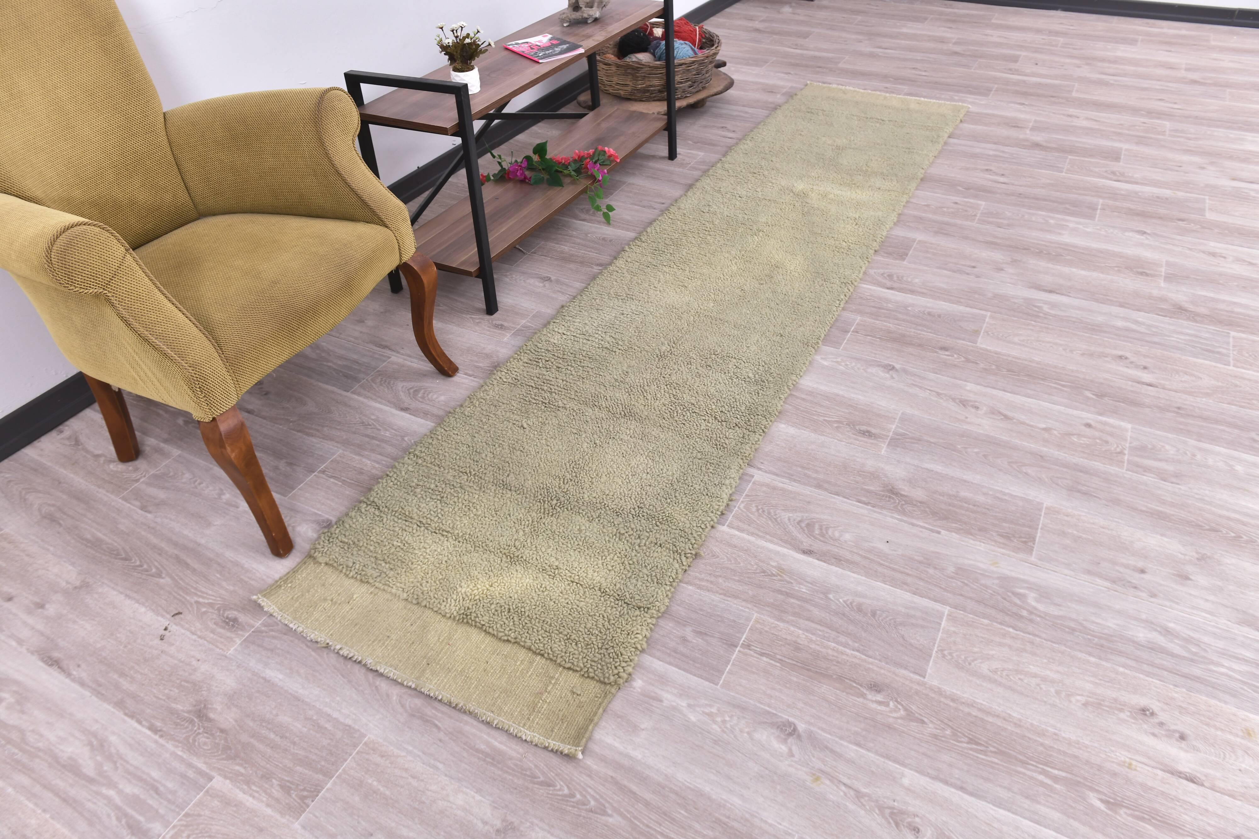 2x10 Green Vintage Runner Rug, 67x310Cm