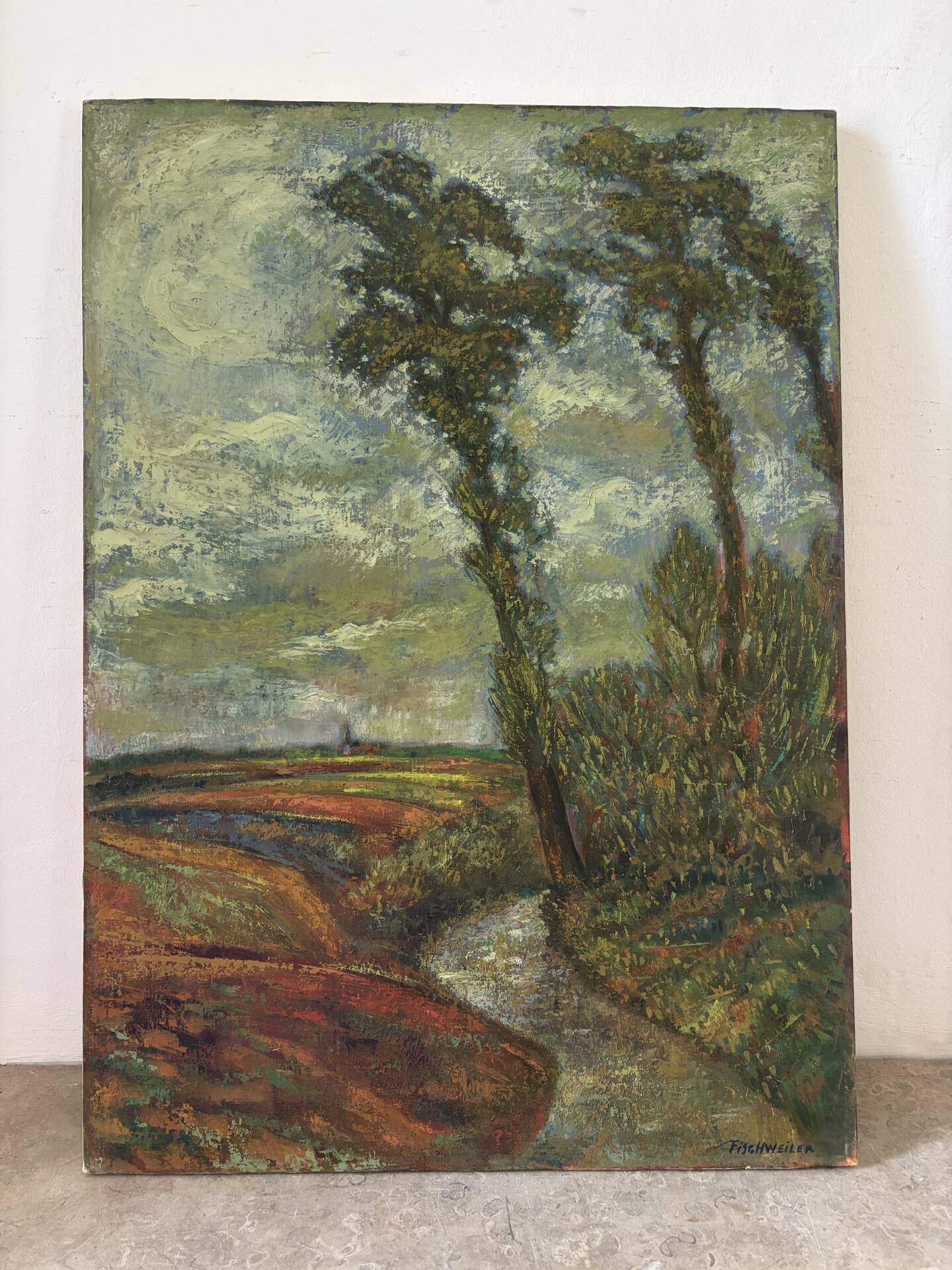 Sous un ciel d’orage, huile sur toile signée