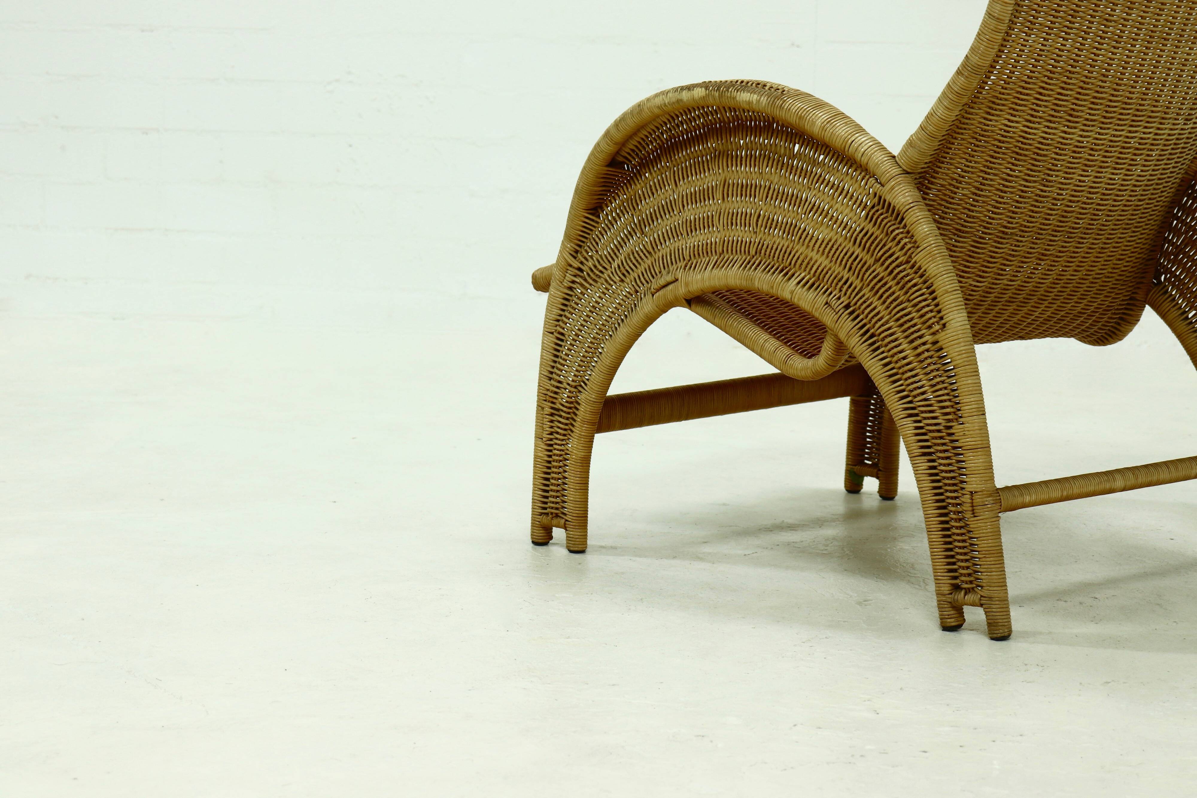 Mid Century Rattan Lounge Chair 1970s