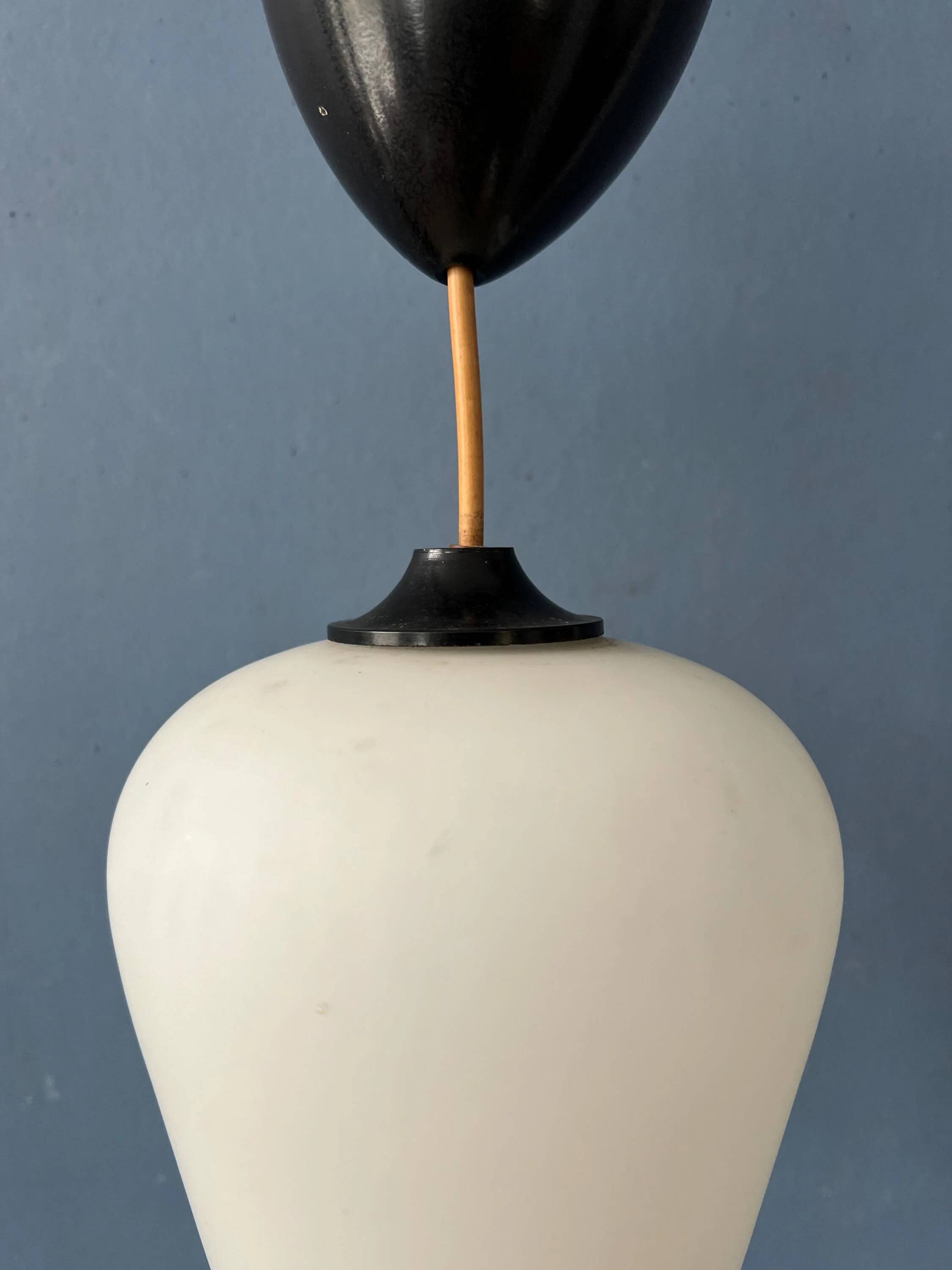 Small opaline glass pendant light, inverted tulip, Mid-Century.