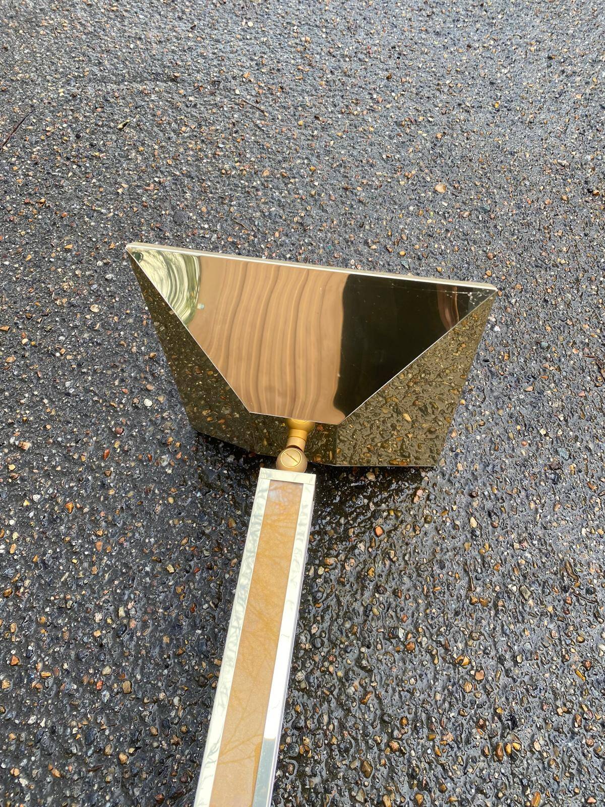 Square Art Deco vintage halogen floor lamp in gilded brass