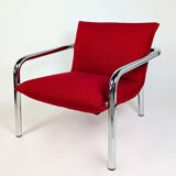 Paire de fauteuils italiens en métal chromé et tissu rouge, 1970