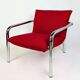 Paire de fauteuils italiens en métal chromé et tissu rouge, 1970