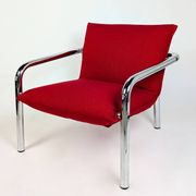 Pair of Italian armchairs in chromed metal and red fabric, 1970
