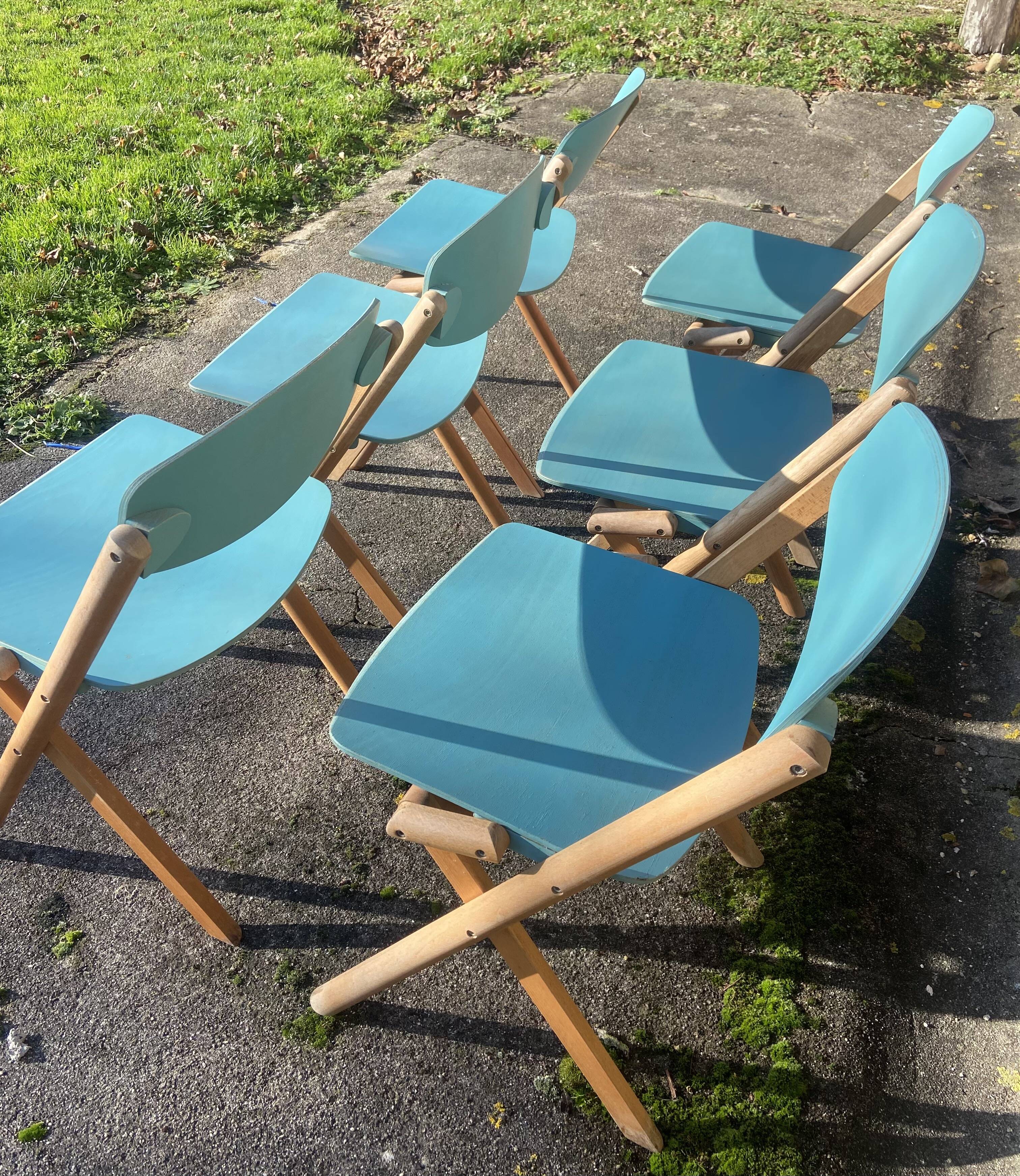 Set of 6 wooden chairs by Jean-Claude Duboys (French designer)
