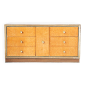 Comò in radica di betulla, con maniglie in ottone, 1950