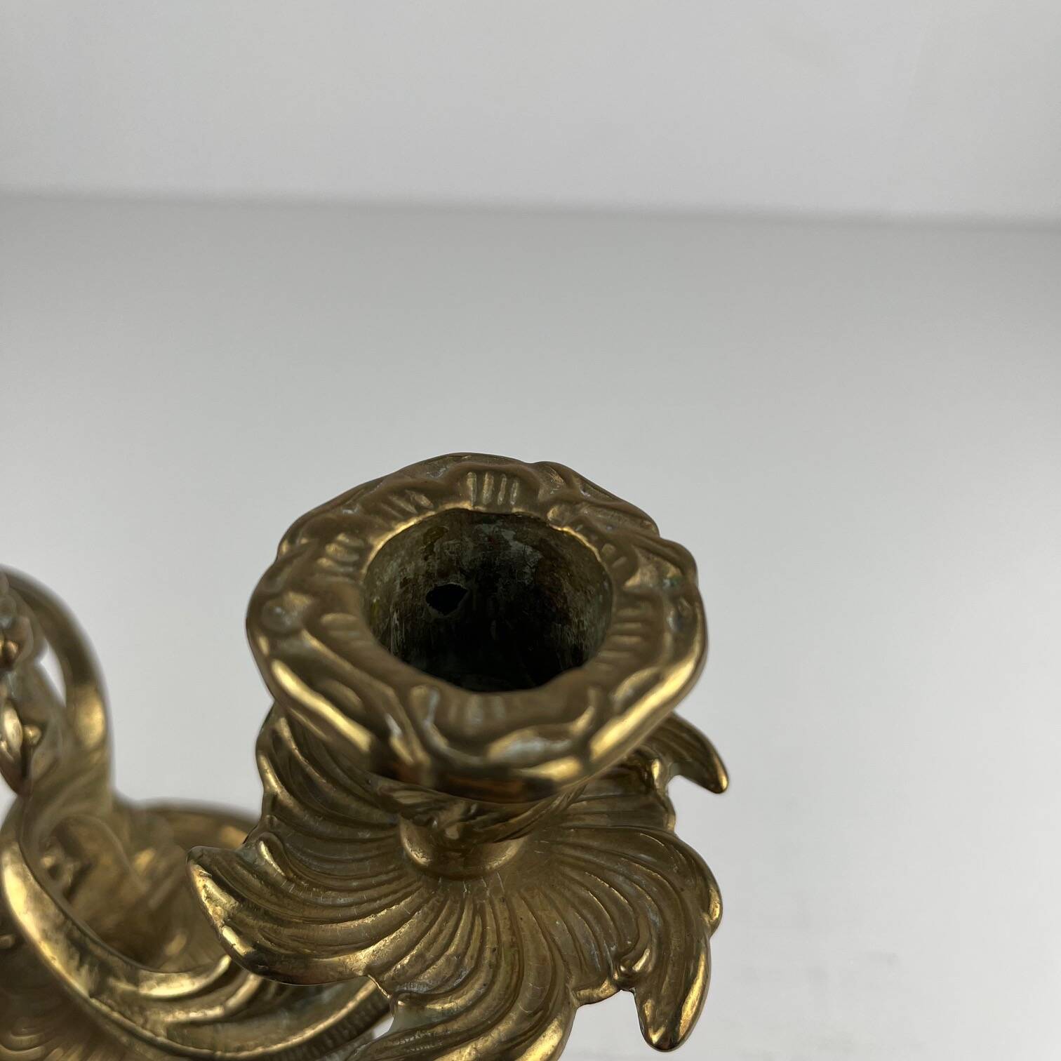 Pair of gilt brass candlesticks with two arms – Louis XV Rococo style