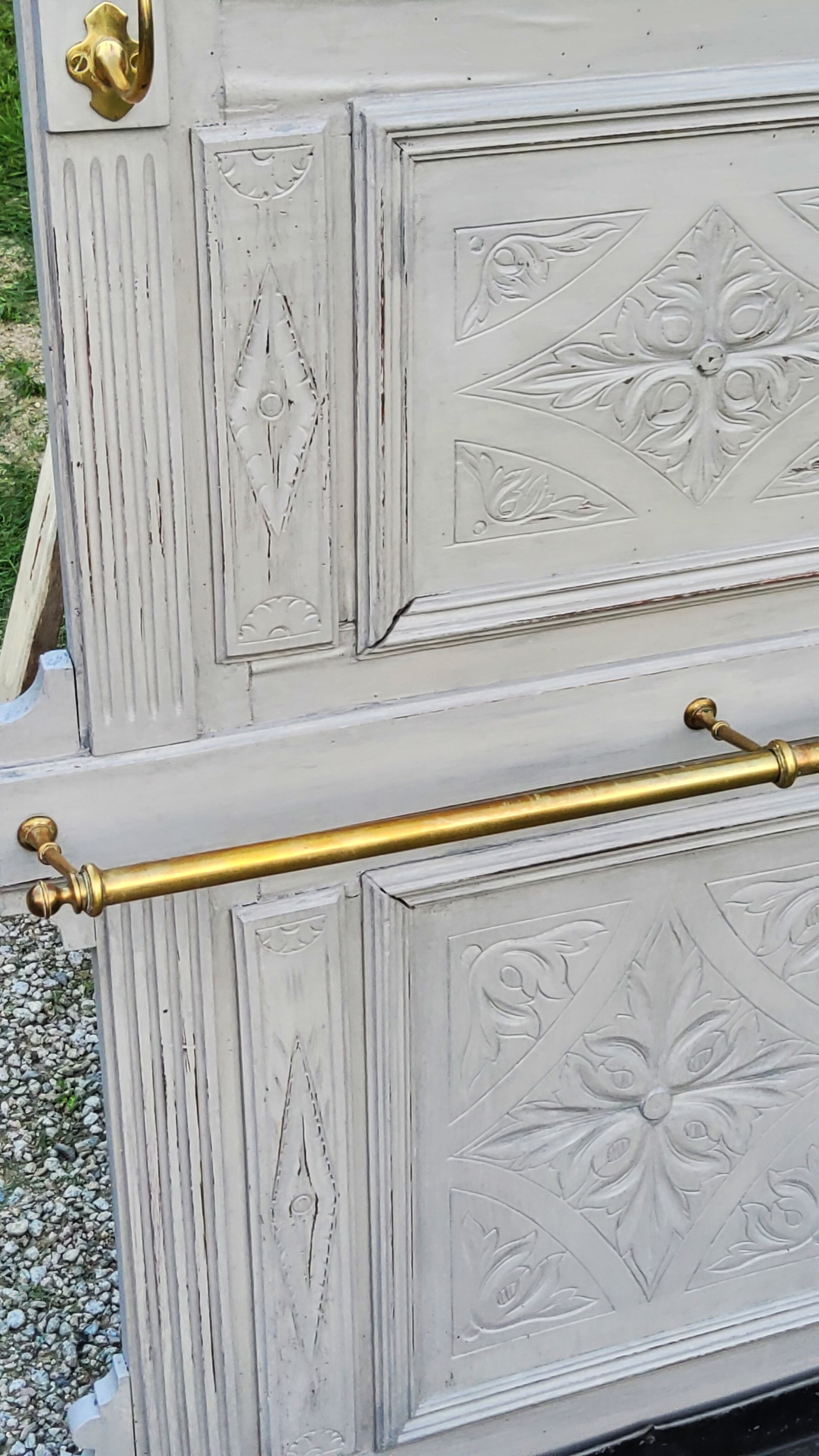 1900s coat rack patina gray mirror brass hooks