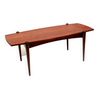 Table basse vintage avec plateau réversible en teck et formica années 60