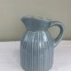 Large vintage pitcher in crackled celadon ceramic, beaded decoration.