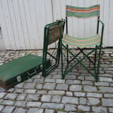 Vintage camping suitcase table and 2 folding chairs