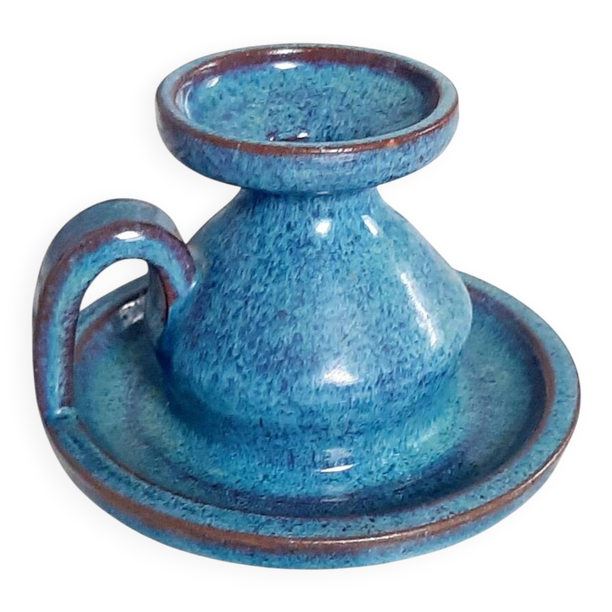 Blue stoneware candlestick signed Emile Masson