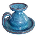 Blue stoneware candlestick signed Emile Masson