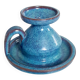Blue stoneware candlestick signed Emile Masson