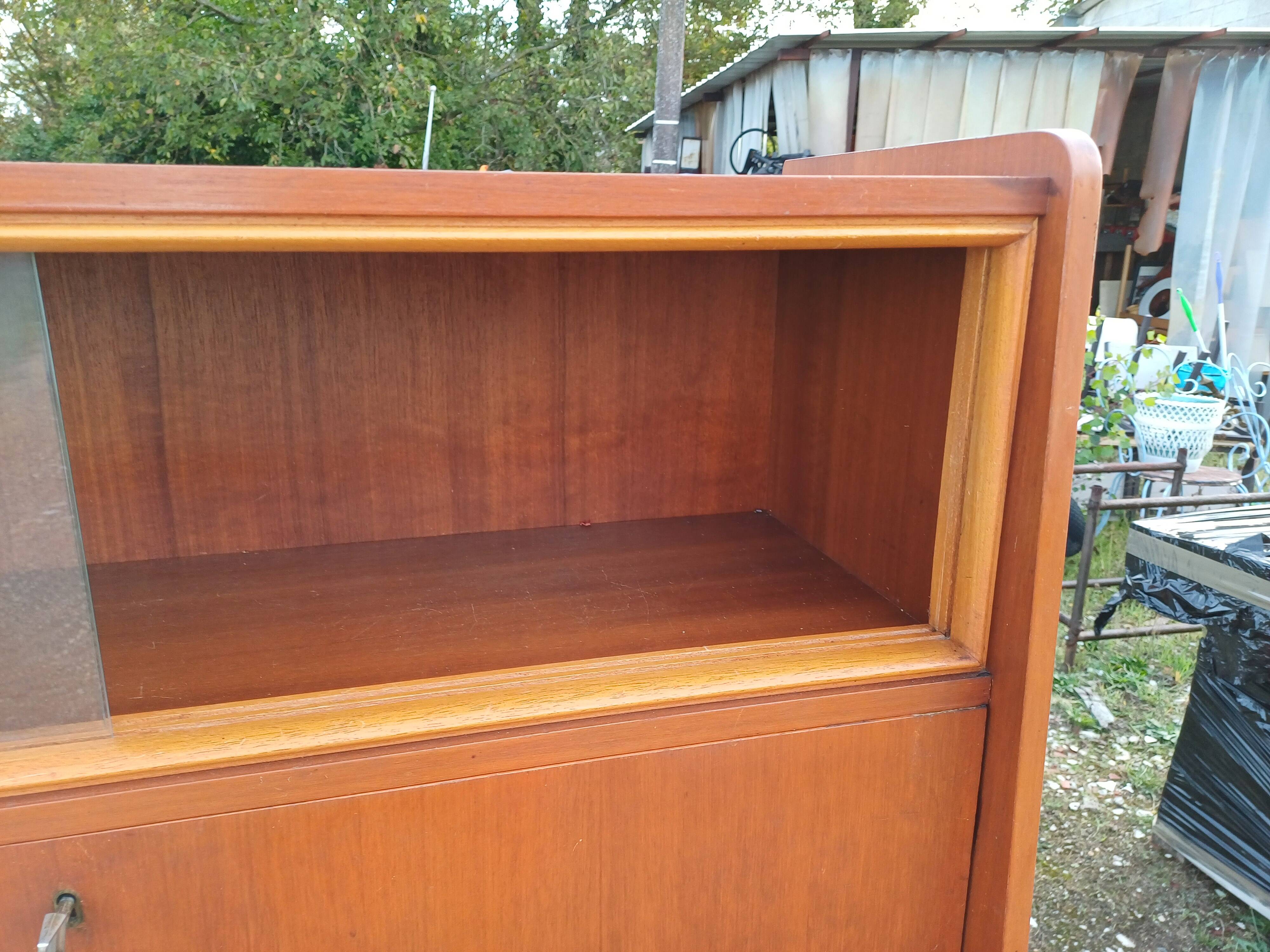 1950s wood and glass display cabinet