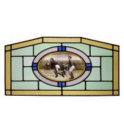 Art Deco Stained Glass Panel Depicting Early Football Scene, Belgium ca. 19