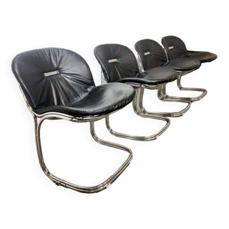 Suite de 4 chaises vintage en fil chromé rinaldi