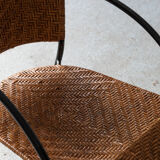 Set of 4 stackable dining chairs in steel and rattan, 1970s