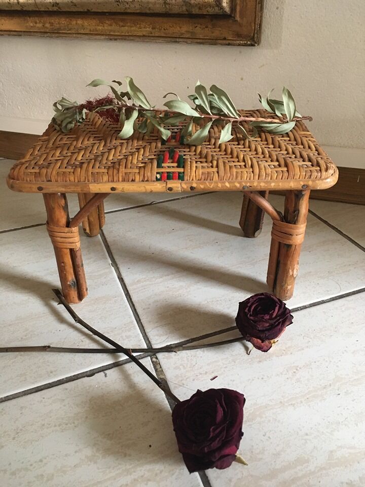 Foot rest in vintage rattan