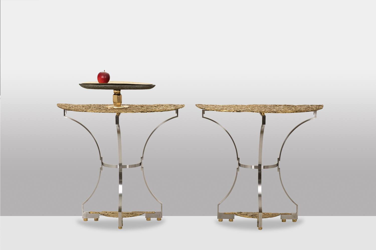 Pair of metal and bronze cast consoles. Contemporary.