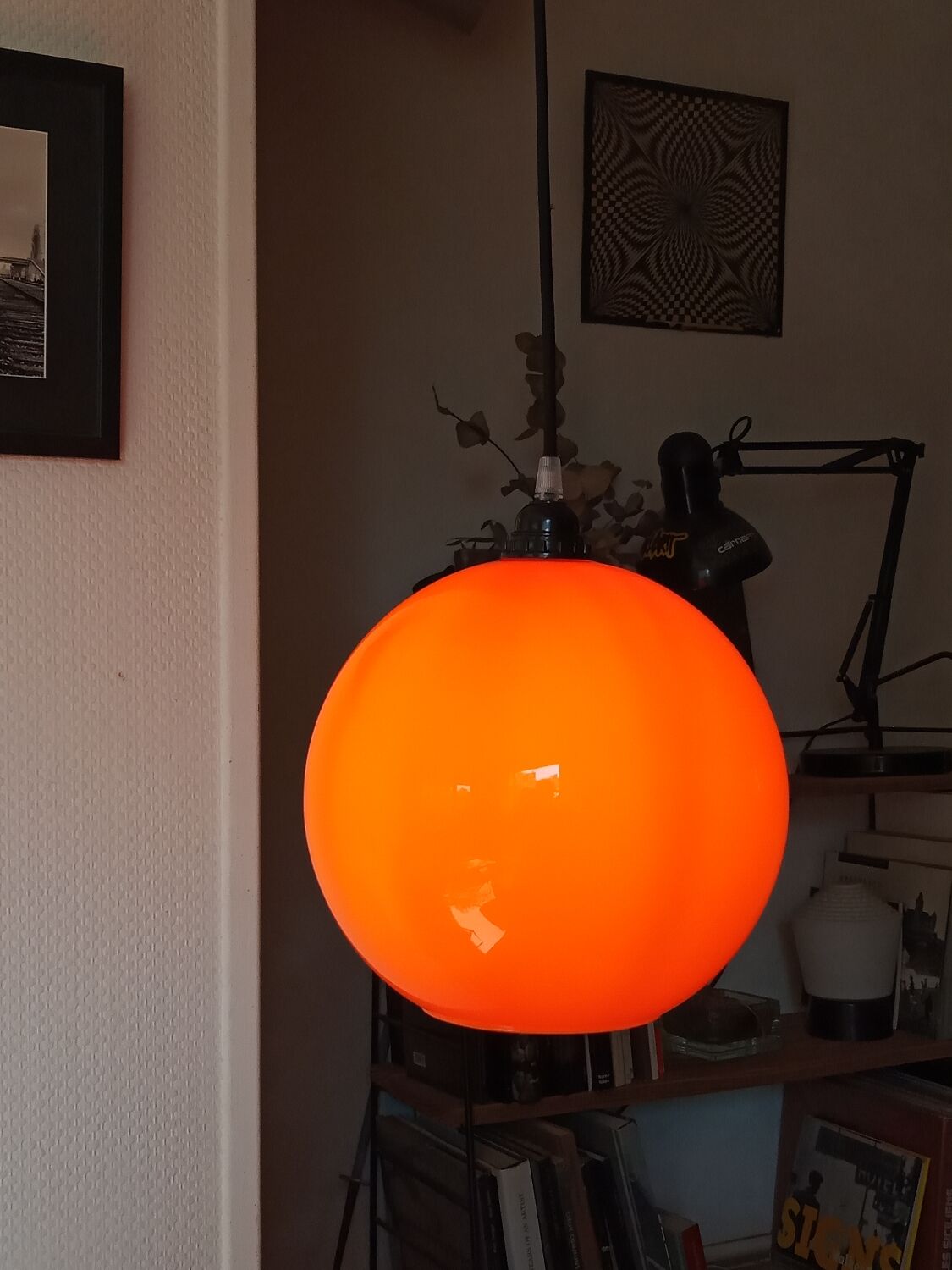 Orange opaline suspension lamp 60s