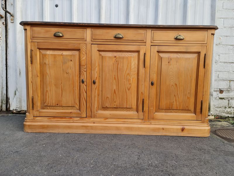 Raw pine sideboard with black patina top