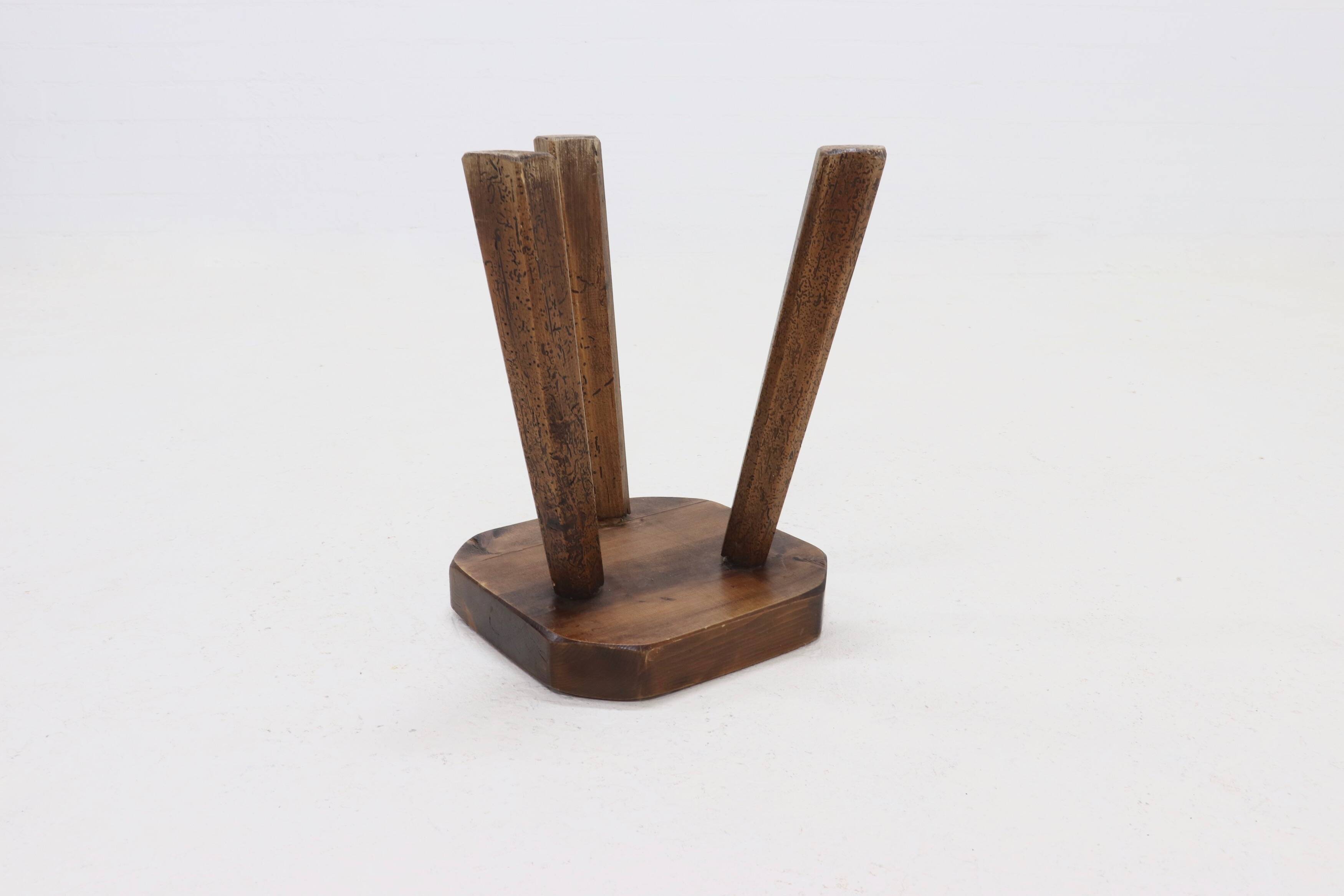 Artisan Stained Pine Stool France 1950s