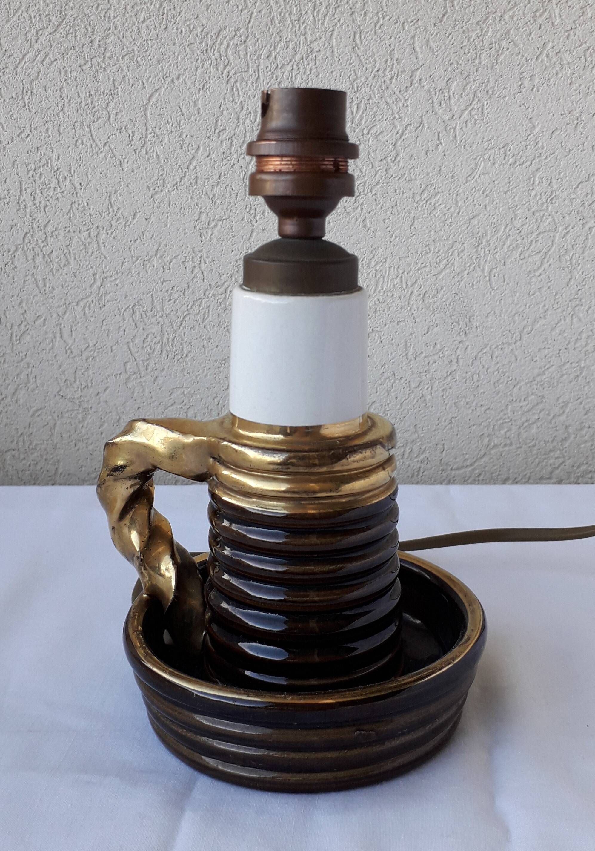 Pied de lampe en céramique forme bougeoir