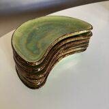 Set of 6 plates of green glazed earth Etienne Noël in Dieulefit 1950