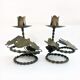 Pair of handcrafted wrought iron candlesticks vintage foliage