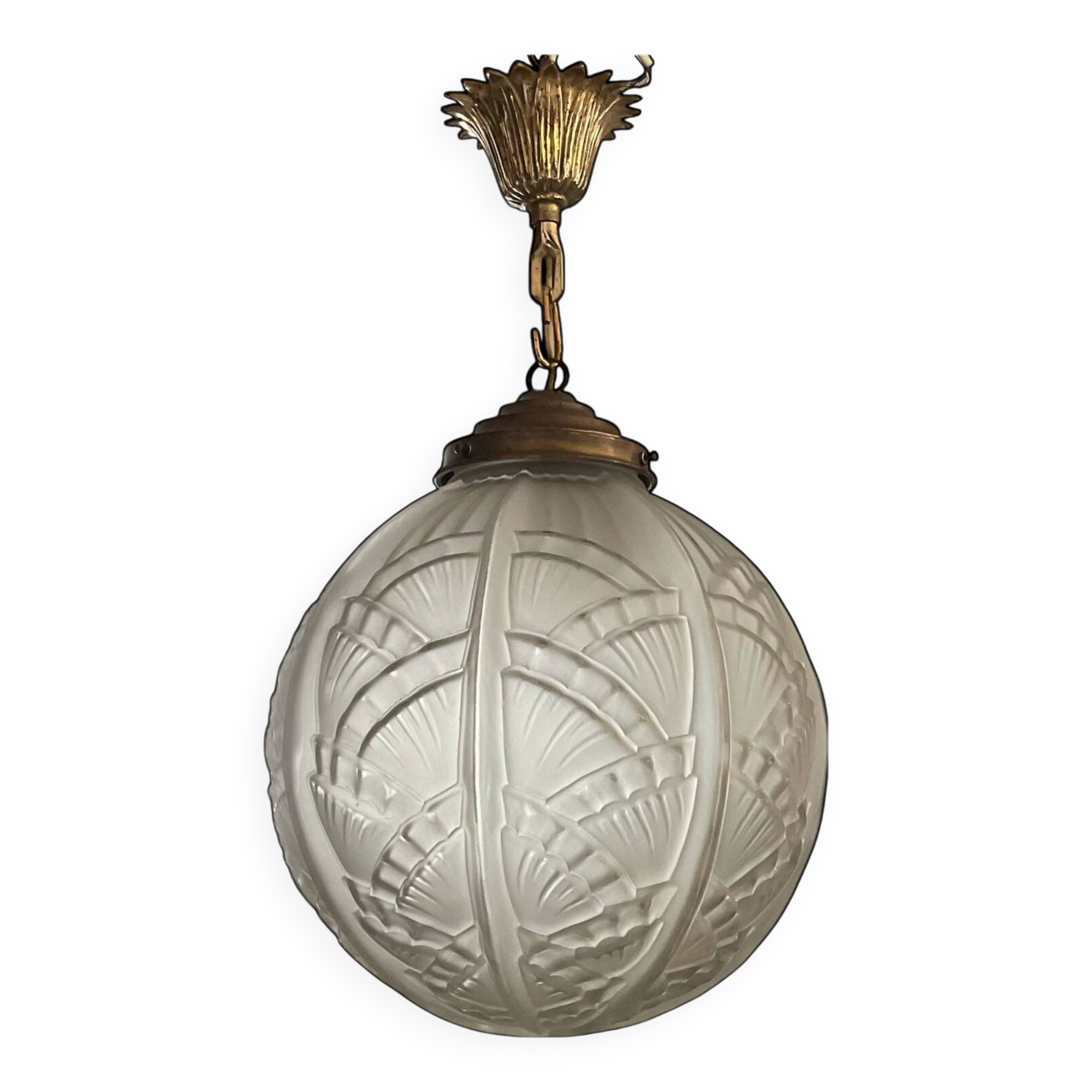 Large Art Deco frosted glass pendant light