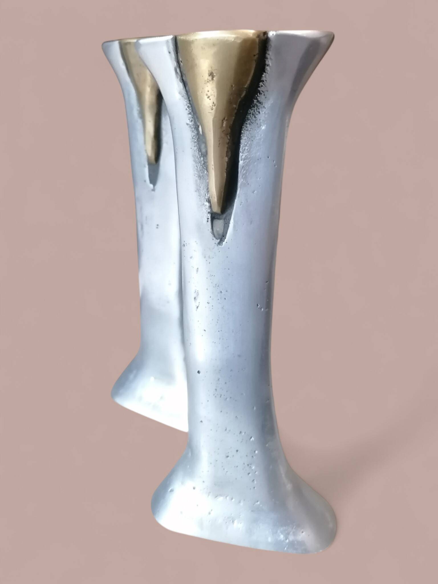 Pair of brutalist candlesticks in bronze and aluminum - David Marshall.