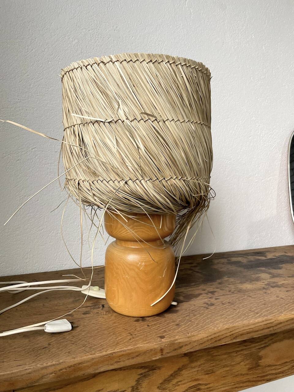 50s wood and straw lamp