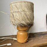 50s wood and straw lamp