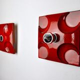 Pair of Fat Lava wall lamps by Hustadt Leuchten, Orange ceramic, Germany, 1960