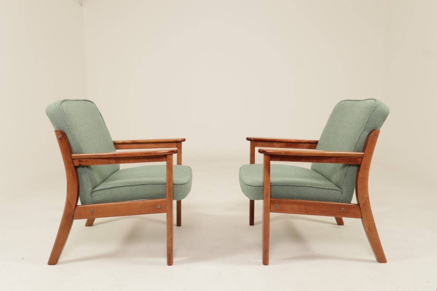 Vintage pair armchair mint green upholstery fully refurbished