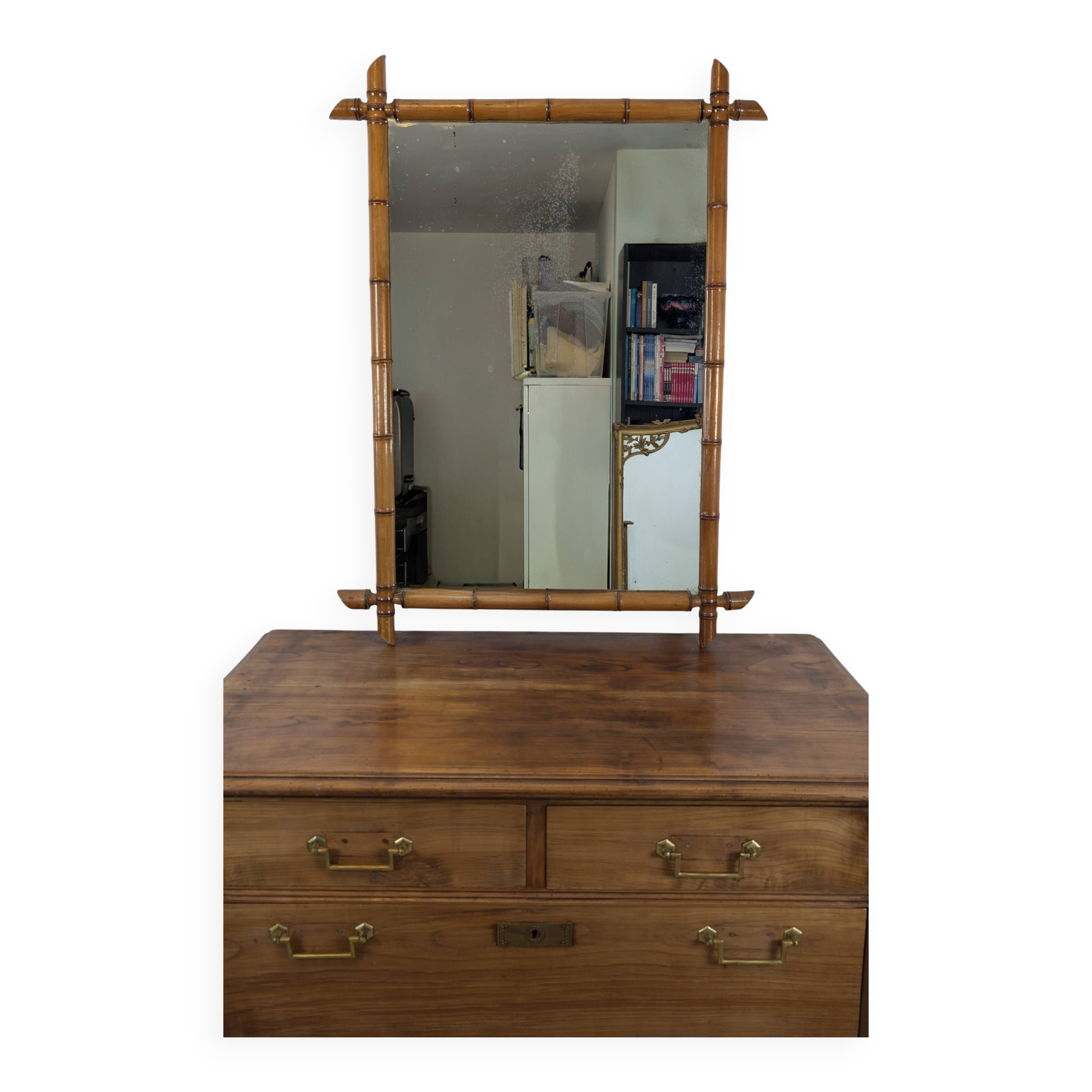 Vintage wooden mirror with bamboo imitation 102 x 75 cm – Exotic spirit