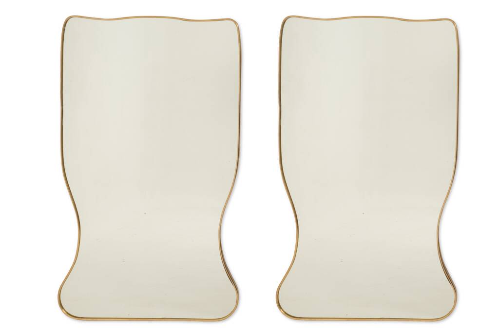 Golden brass mirror in the style of Gio Ponti and the 1980s.