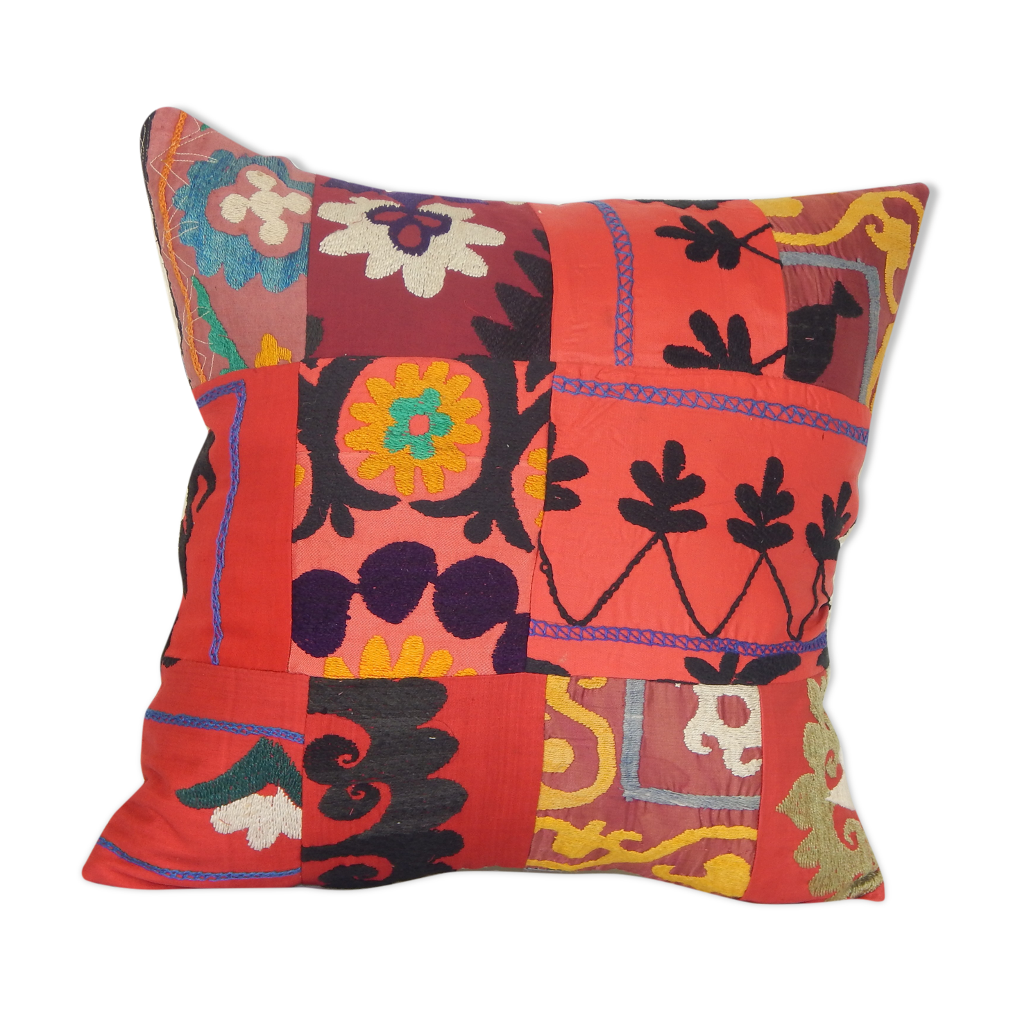 Vintage Embroidered Suzani Patchwork Pillow, Rustic Turkish Home Decor Pillow 20" X 20" AS94