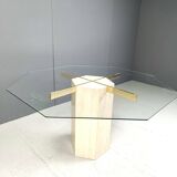 Vintage travertine and brass dining table by Artedi, 1970s