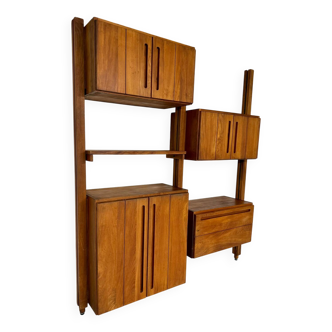 Antique modular shelf in solid French elm from the 60s, vintage