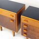 Set Of Mid Century Bedside Tables In Walnut And Black Glass, Czechoslovakia