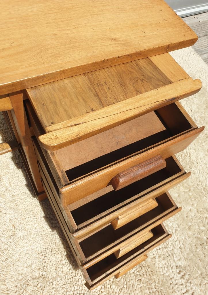 Children's desk zazou 1940 oak and elm with glass slab