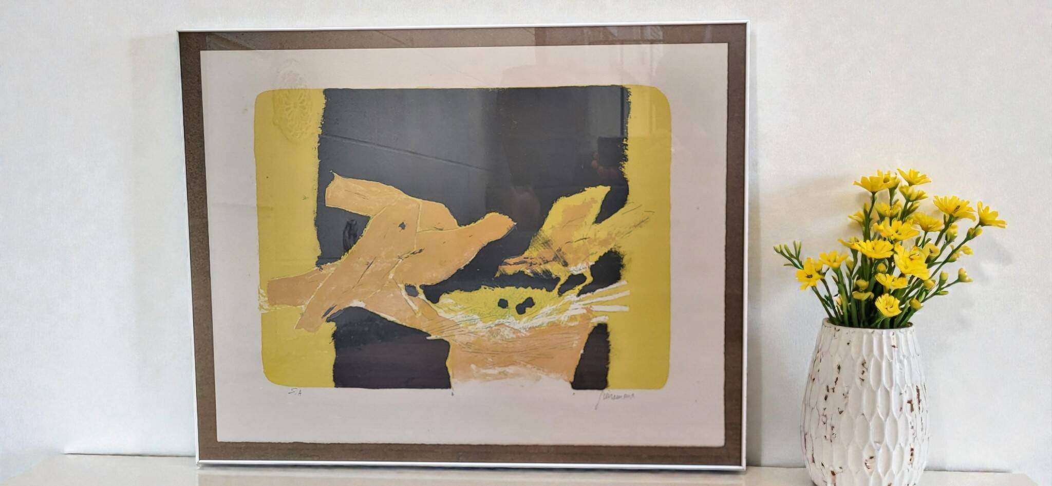 Lithographie Paul Guiramand (1926 - 2007) Oiseaux autours du nid.