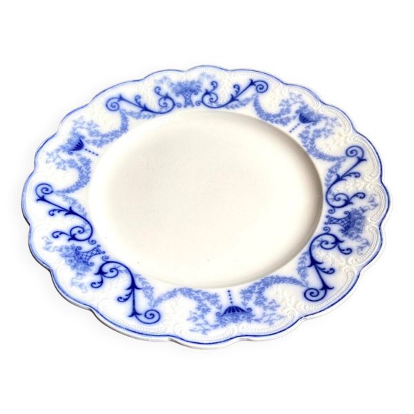 Plat rond Sarreguemines en faïence bleue, service ''Corbeille — Beyit