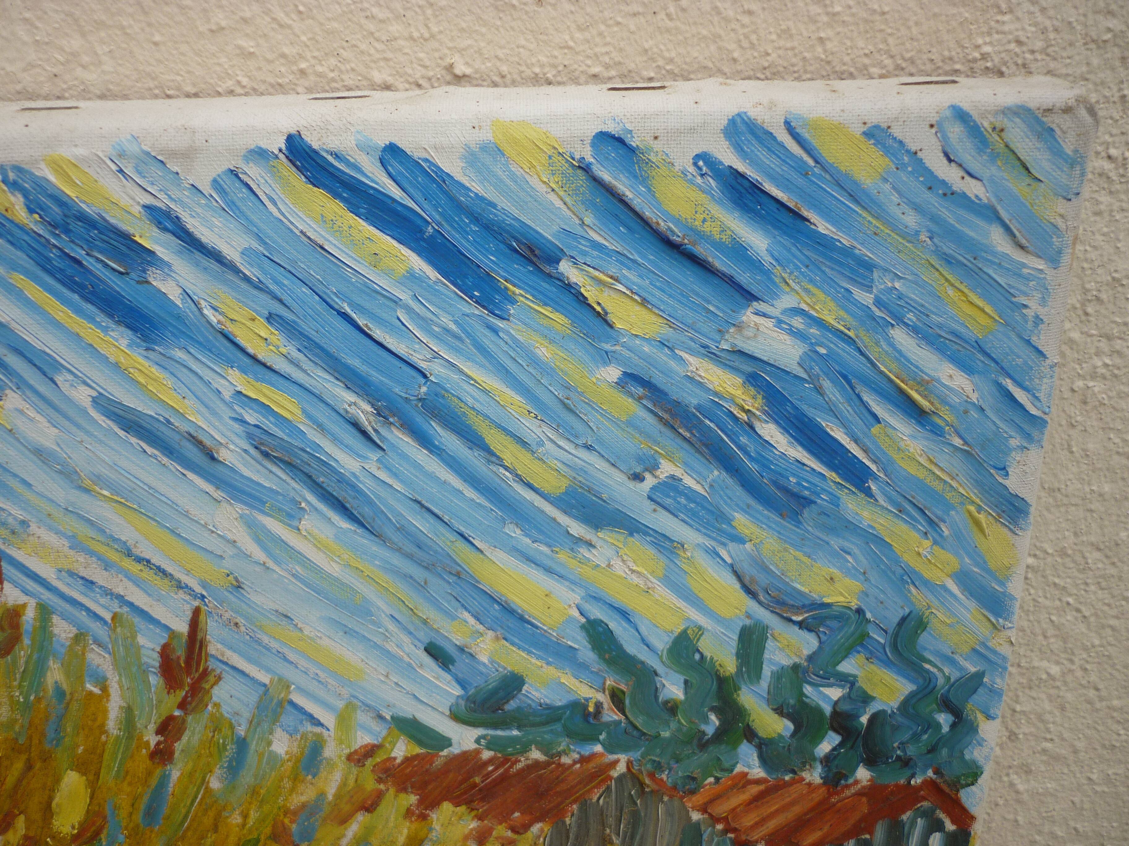 Tableau abstrait peinture couteau signé Lalanne