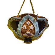 French art nouveau majolica hanging flower pot, early 20th century