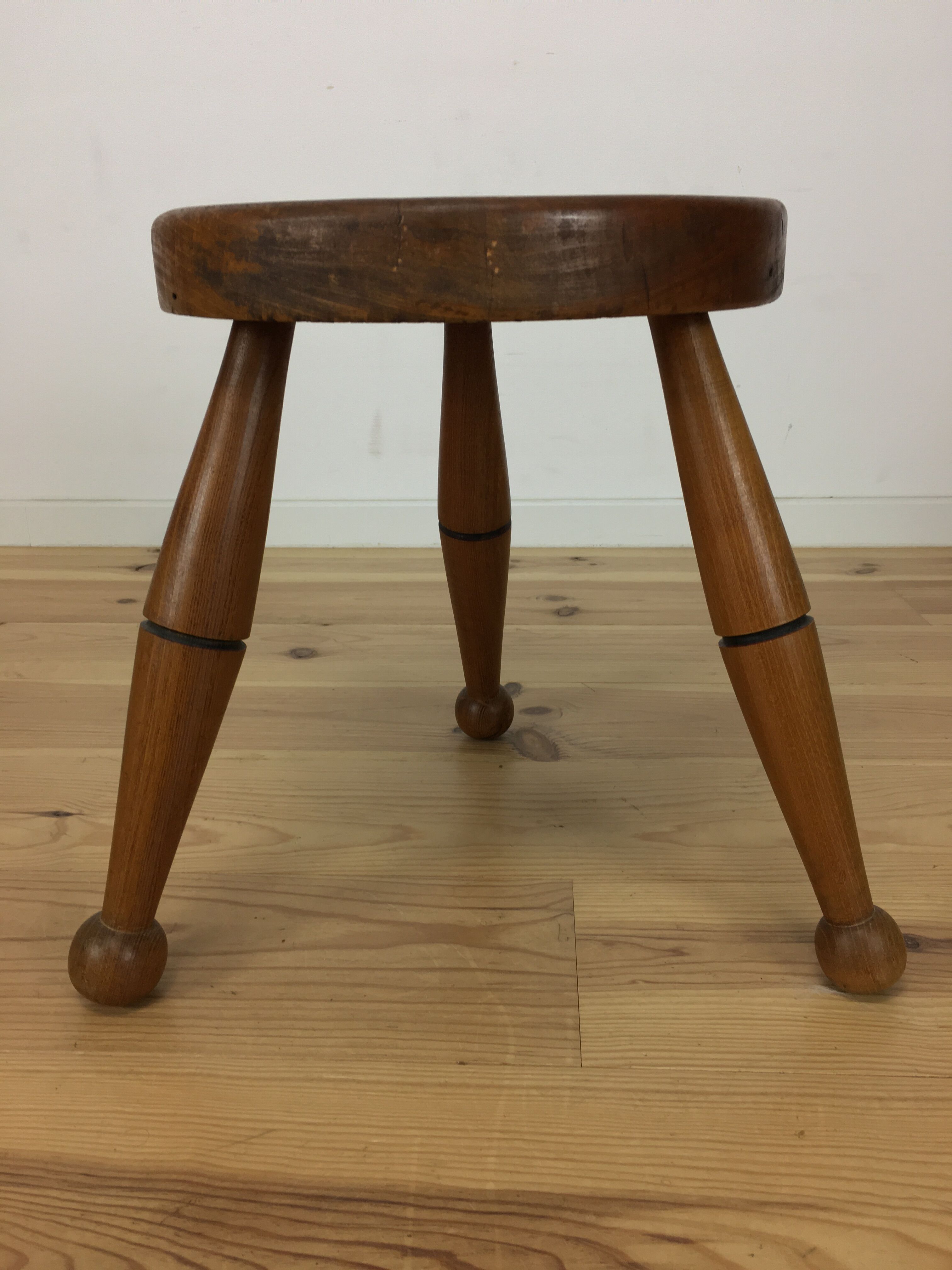Art deco solid oak tripod stool