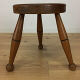 Tabouret tripode chêne massif art déco