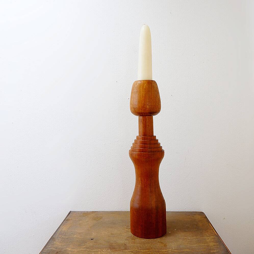 Large vintage turned wooden candlestick - 1960s